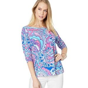 Lilly Pulitzer Tristan Pink Tropics Mermaid Call Pink Blue Top Size Large